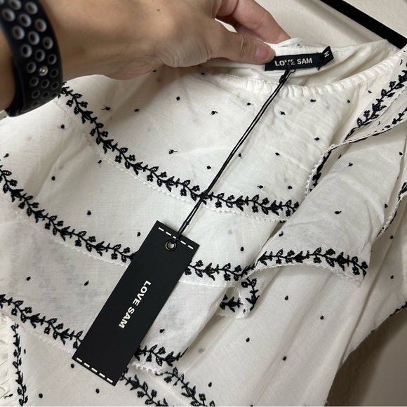 LOVE SAM Black Rose embroidered one shoulder ruffled mini dress M NEW - Picture 8 of 12